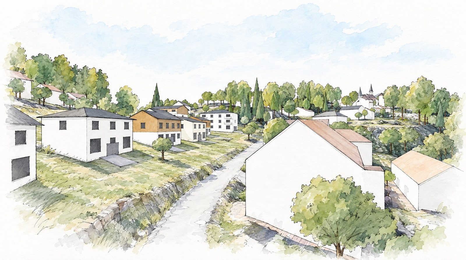 Visualisierung entlang der Schwarzensteiner Straße mit den neuen Häusern am Hang